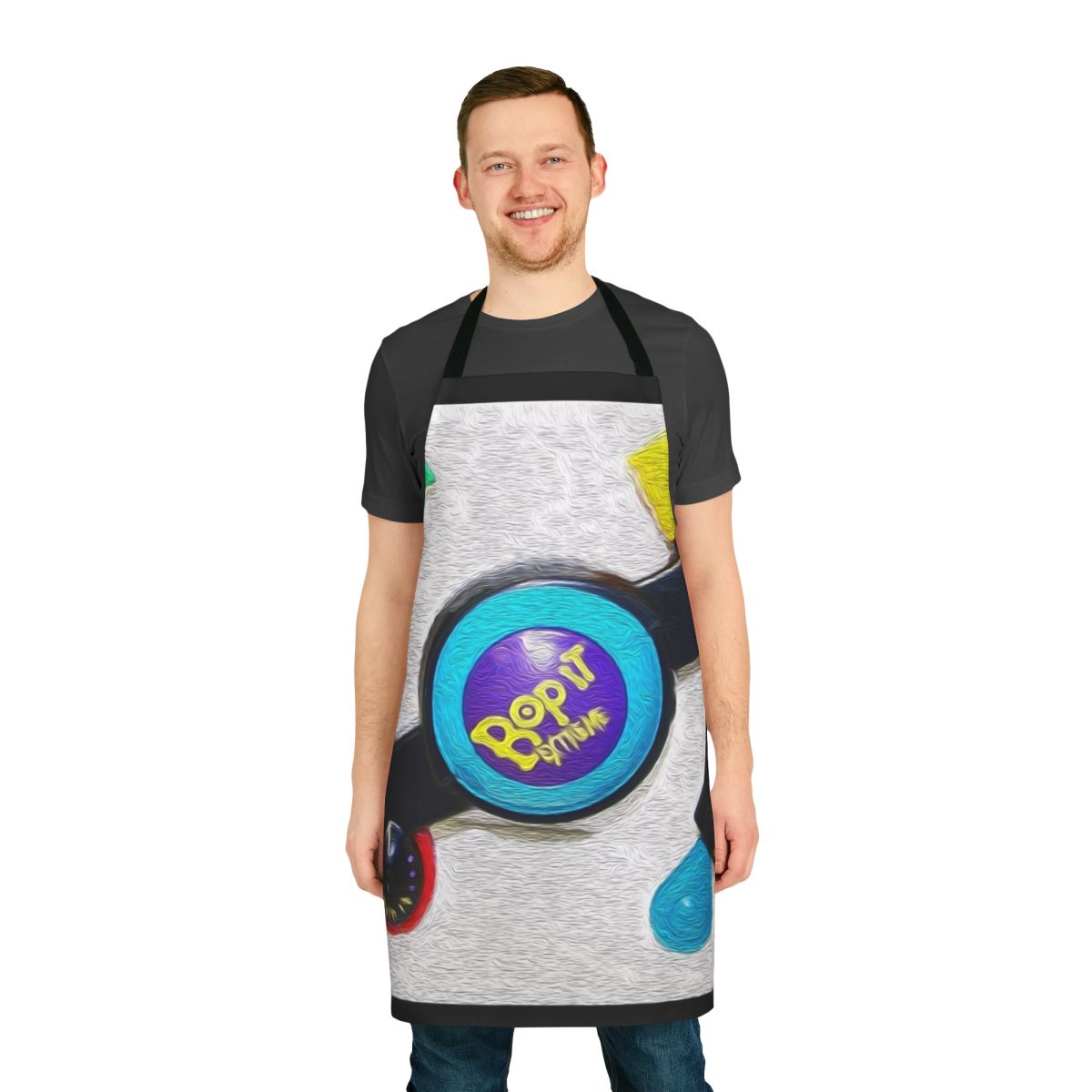 Bop It Extreme inspired apron with retro colors and design
