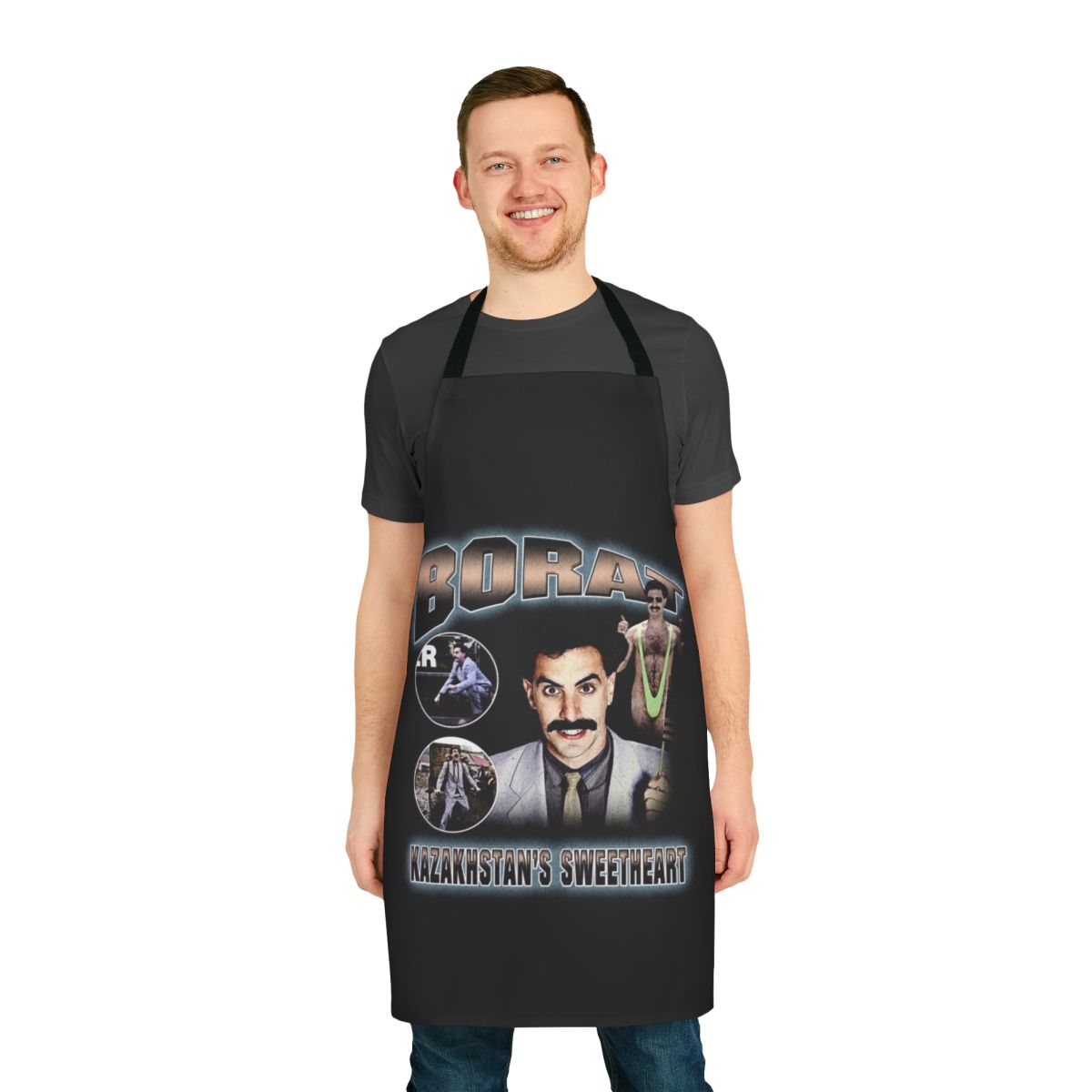 Retro-style vintage apron featuring a Borat-inspired design