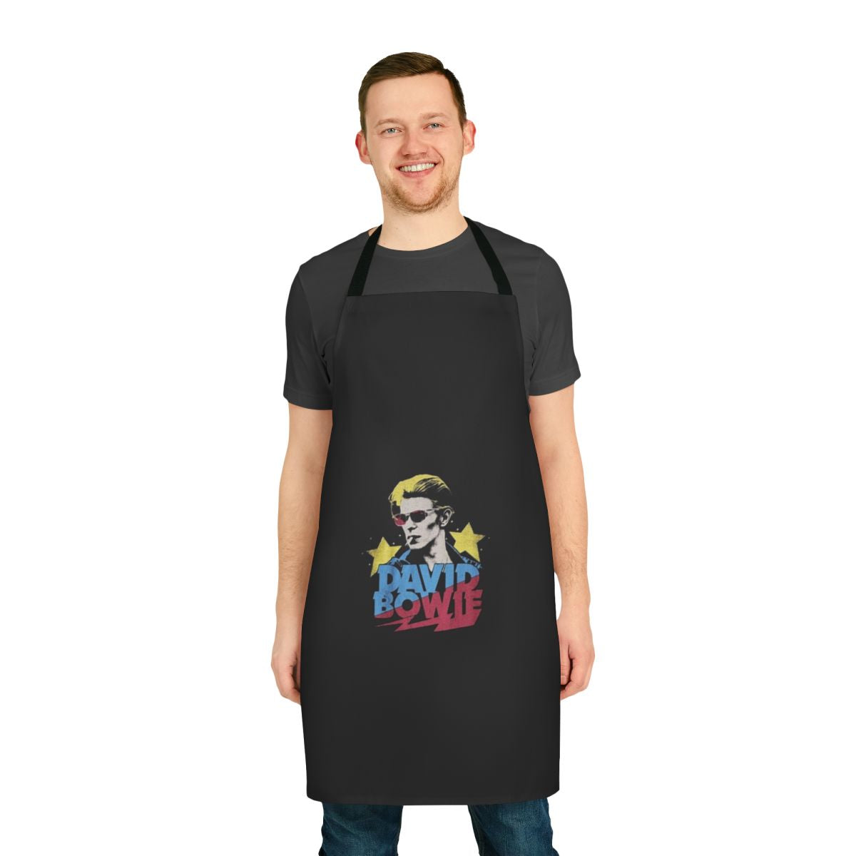 Retro-style apron featuring David Bowie's iconic imagery and lyrics