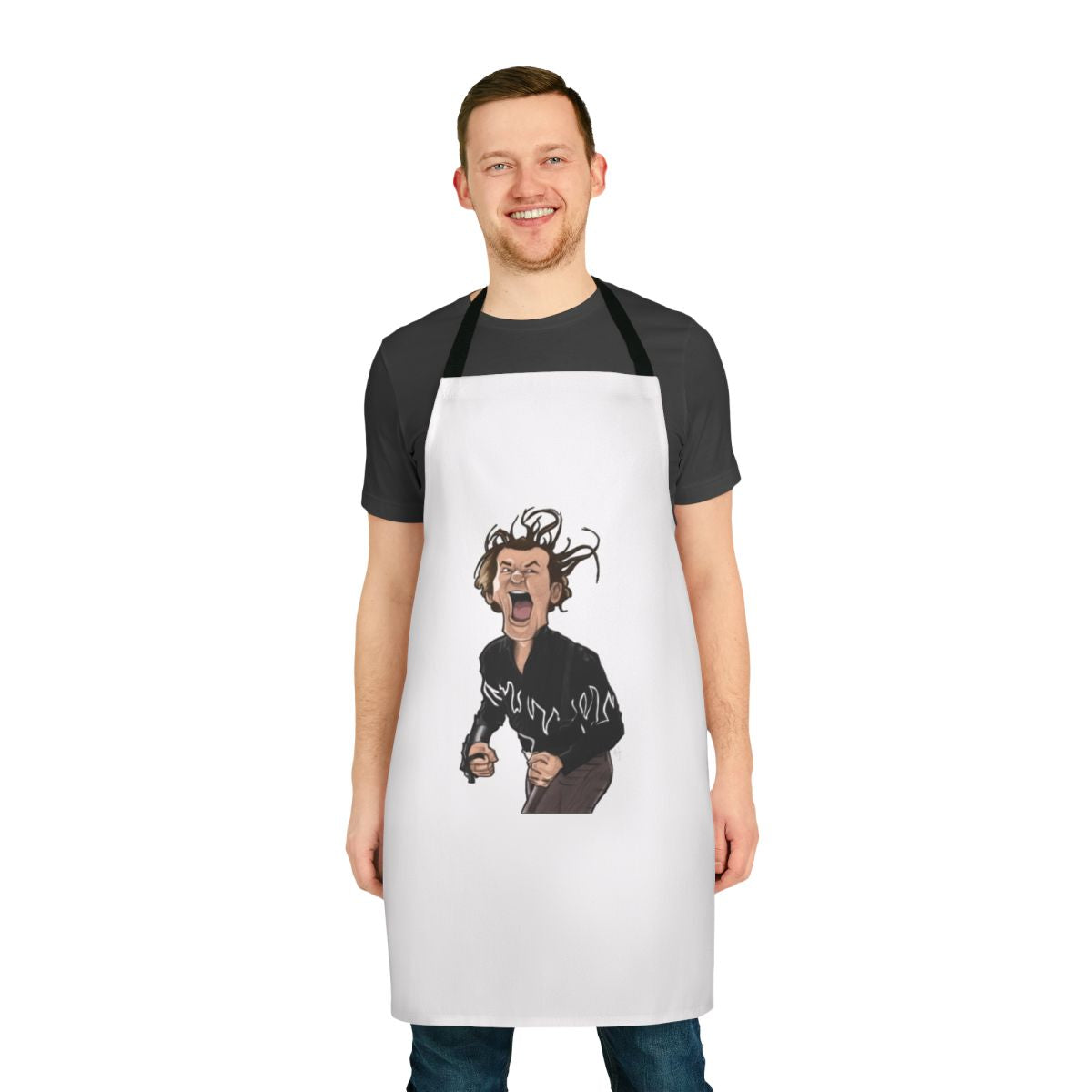 Vintage-style apron featuring Ernie Mccracken, the iconic character from the 1996 comedy film Kingpin