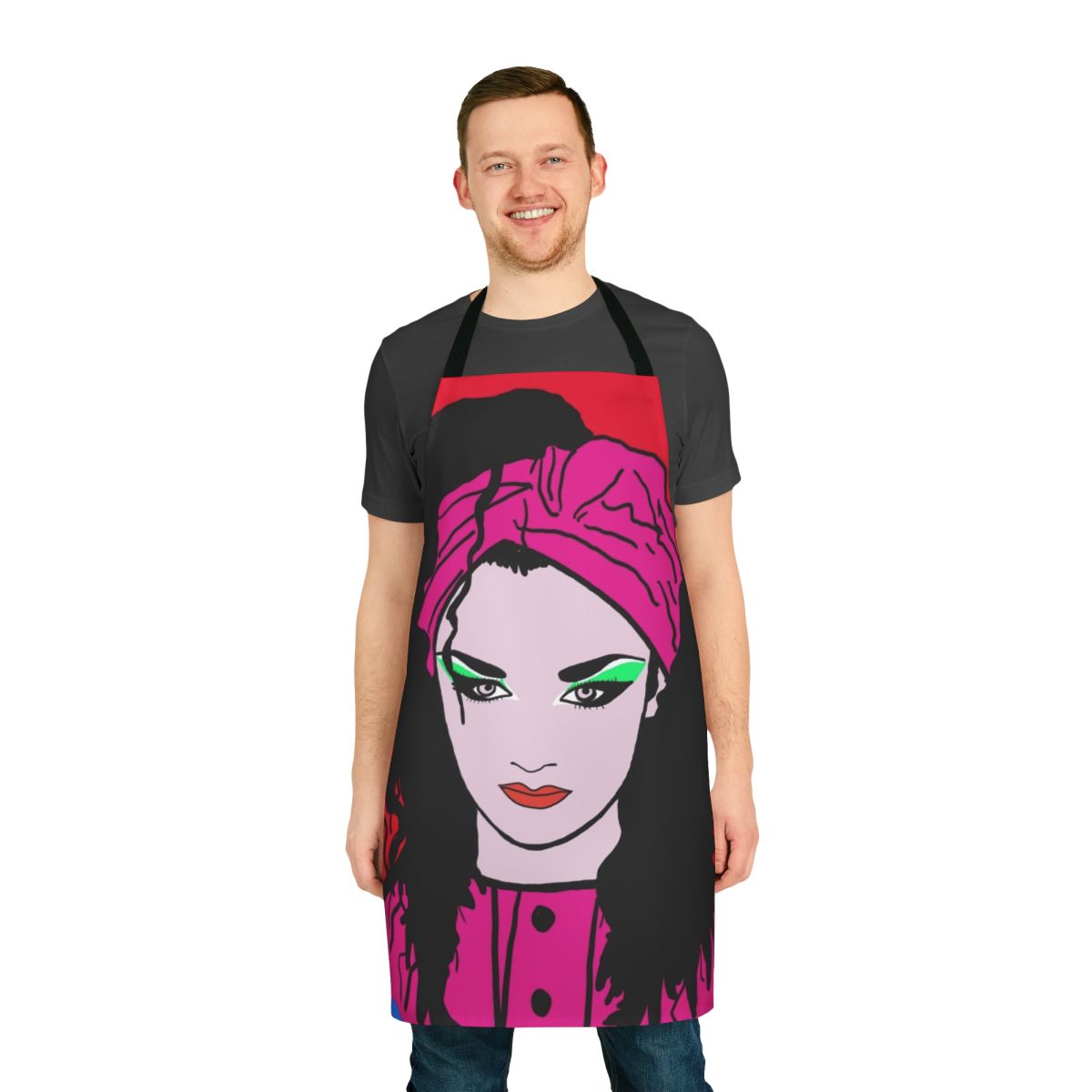 Boy George inspired apron with retro graphics and design