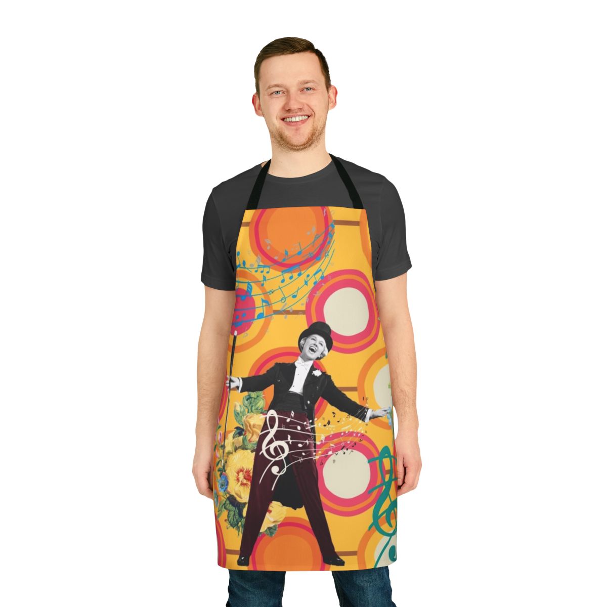 Vintage-inspired apron featuring a lullaby theme and Broadway musical design
