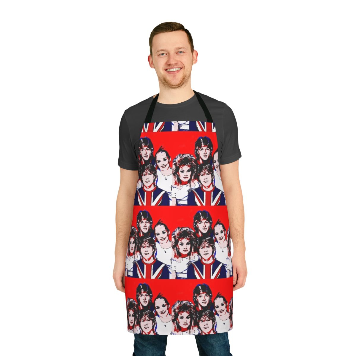 Retro-style cooking apron featuring the Bucks Fizz logo and colors