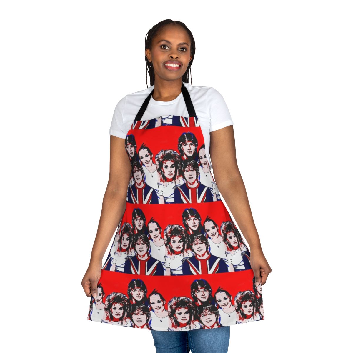 Retro-style cooking apron featuring the Bucks Fizz logo and colors