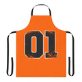 An orange apron featuring the iconic General Lee car from the Dukes of Hazzard TV show
