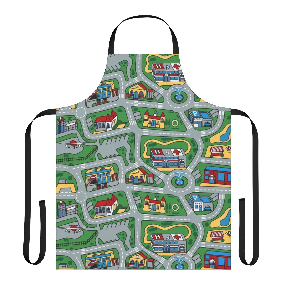 Vibrant vintage-style car-themed play rug with a retro city road pattern design