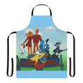 Whimsical apron depicting the Bremen musicians characters from a classic Soviet cartoon