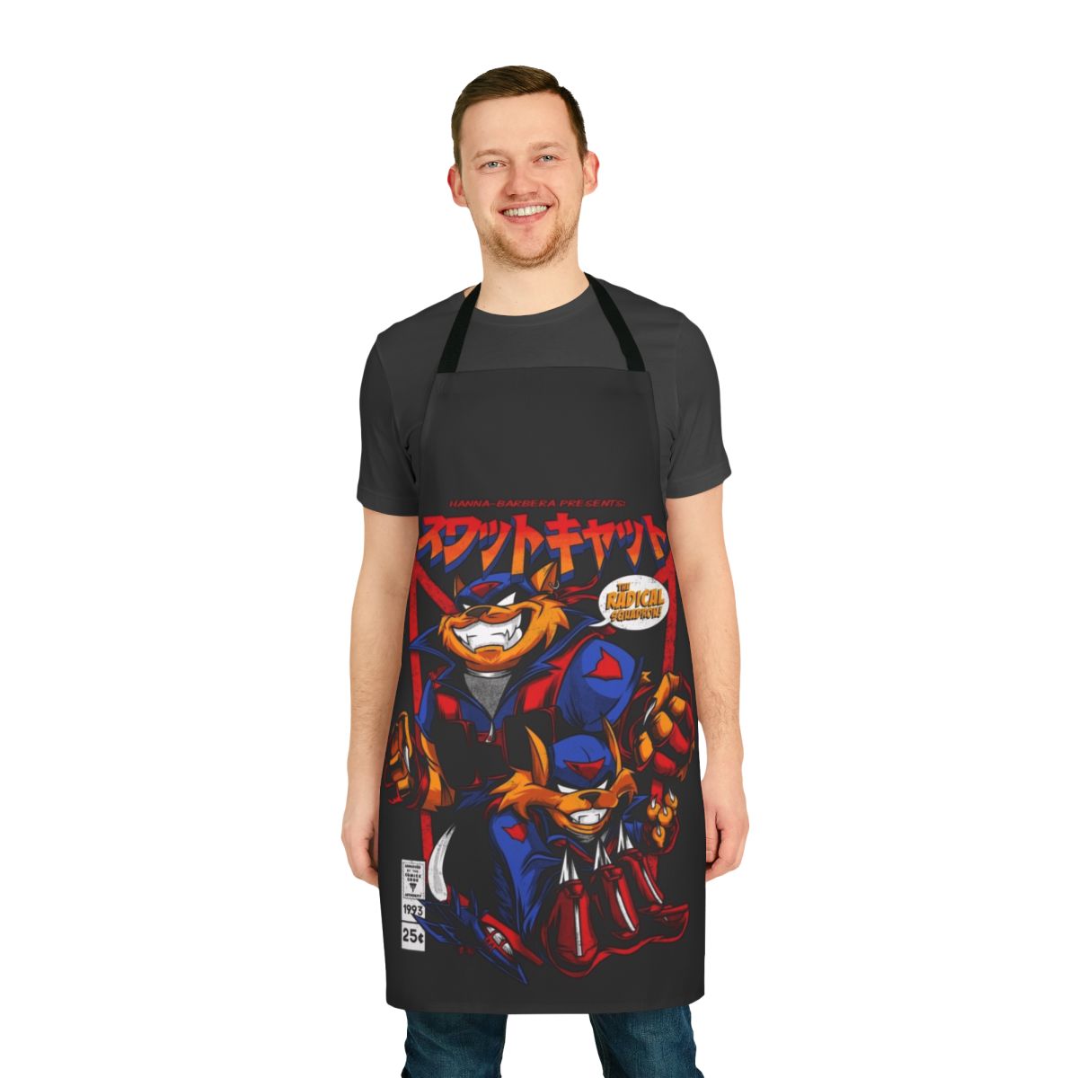 Retro-style apron featuring Swat Kats-inspired vector illustration