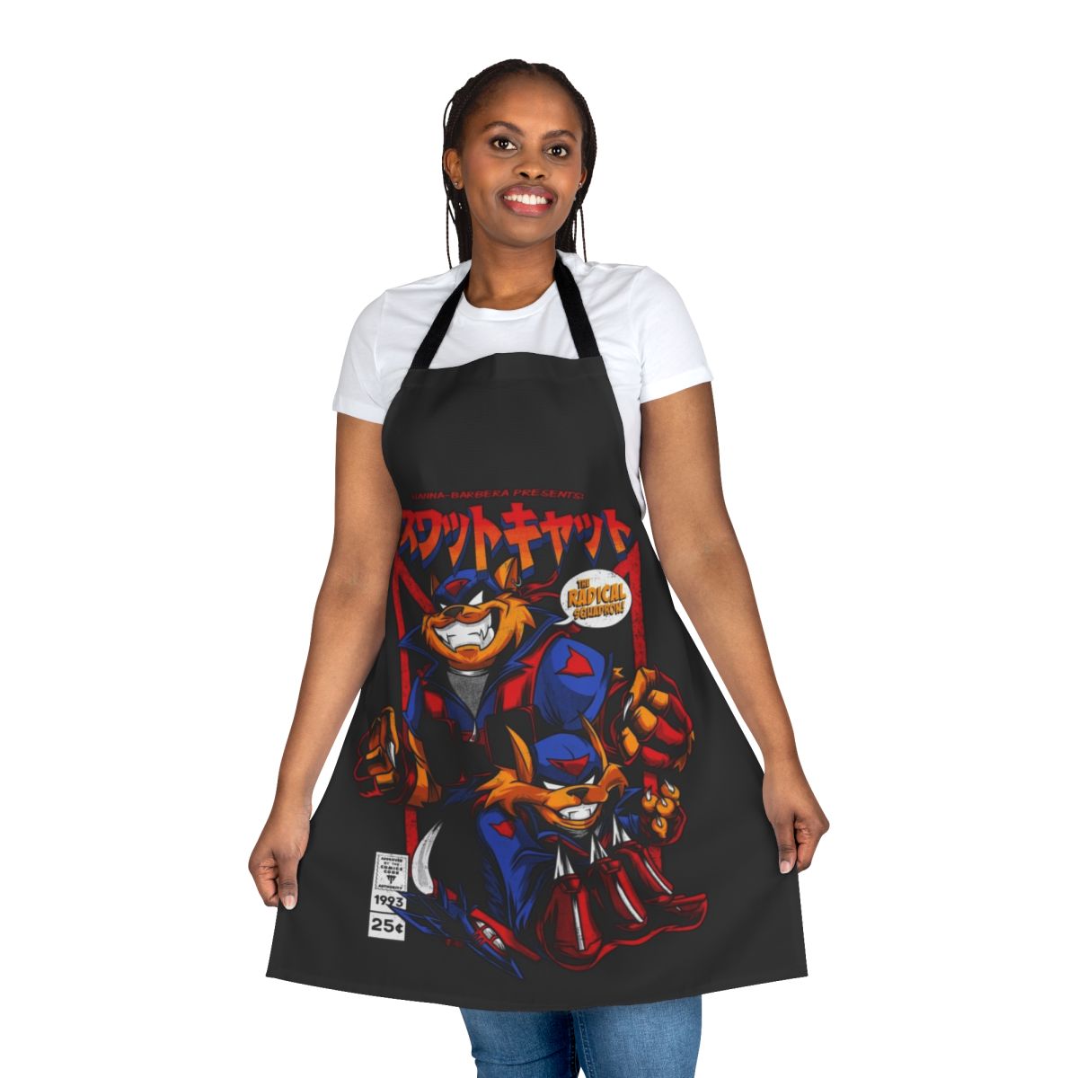 Retro-style apron featuring Swat Kats-inspired vector illustration