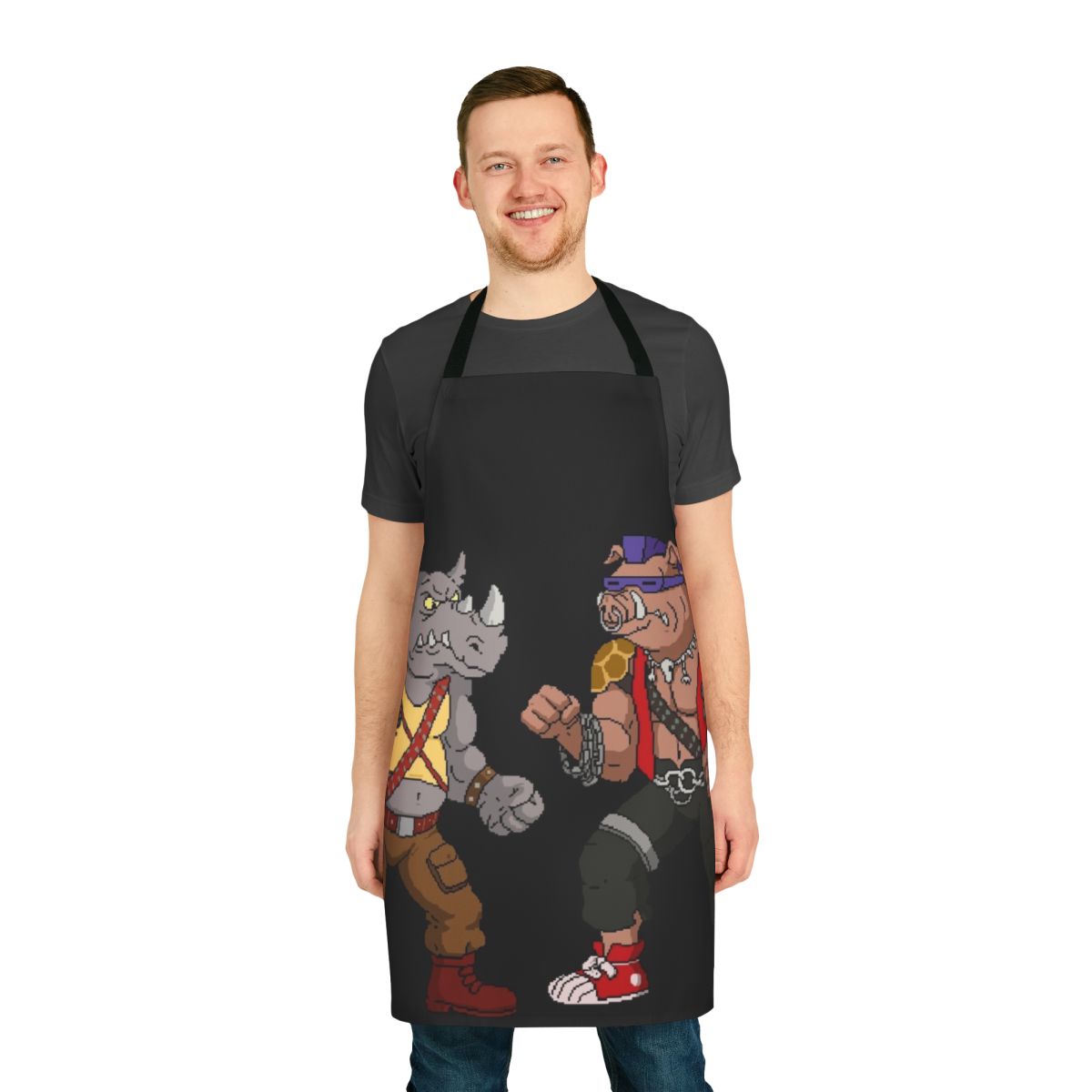 Bebop Rocksteady from Teenage Mutant Ninja Turtles cartoon characters printed on a funny apron
