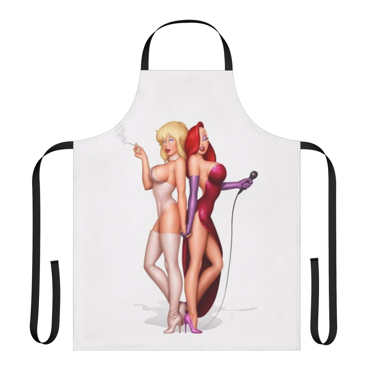 Retro-style apron featuring the iconic characters Jessica Rabbit and Holli Wood from classic cartoons