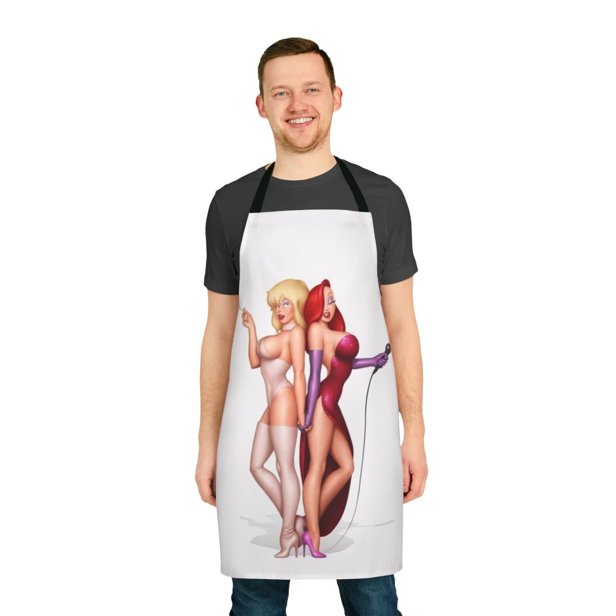 Retro-style apron featuring the iconic characters Jessica Rabbit and Holli Wood from classic cartoons