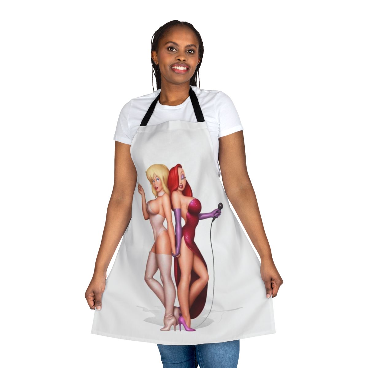Retro-style apron featuring the iconic characters Jessica Rabbit and Holli Wood from classic cartoons
