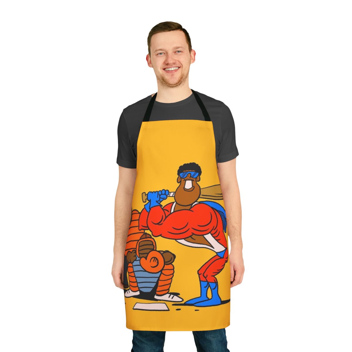 Verb Baseball Apron featuring a retro cartoon superhero design