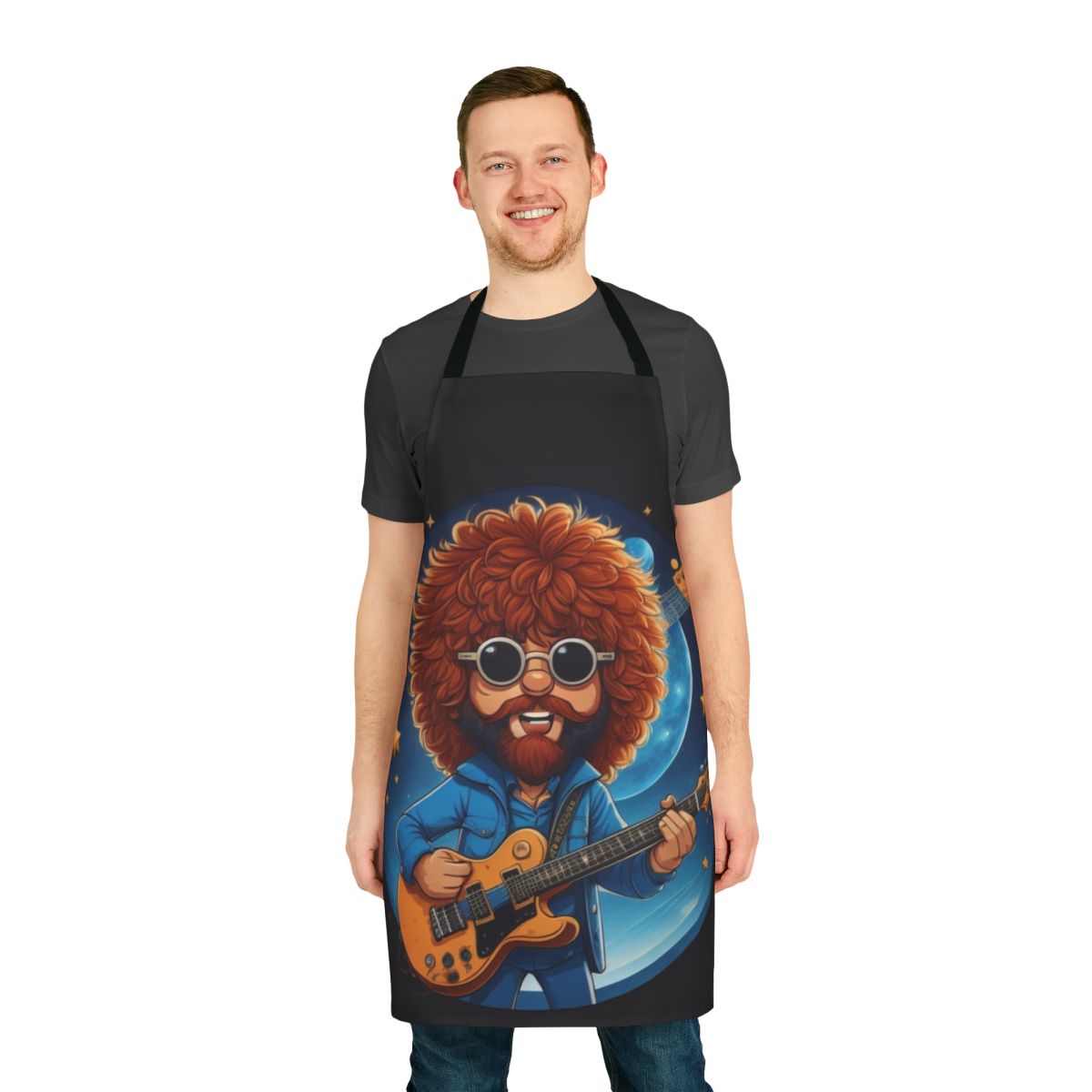 Retro cartoon inspired Mr. Blue Sky apron with Electric Light Orchestra references