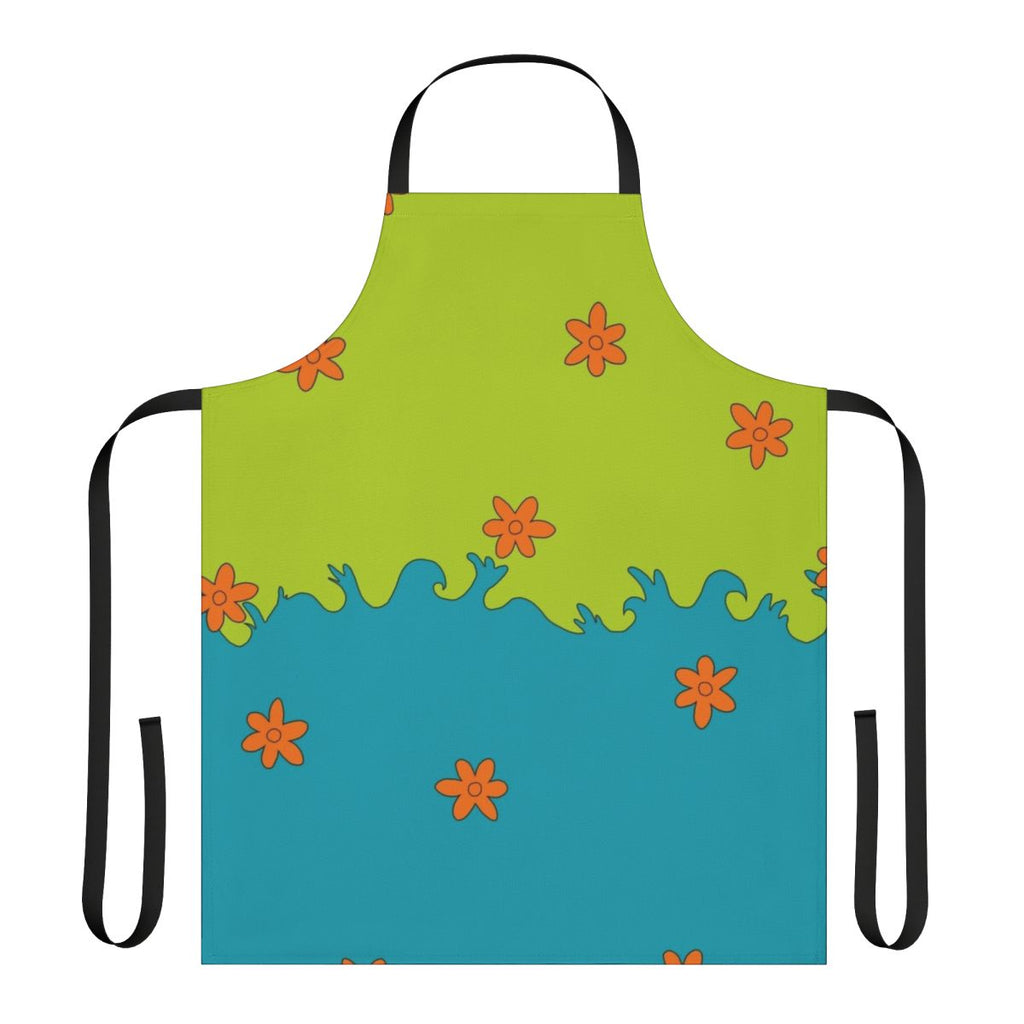 Retro cartoon mystery pattern apron with Scooby Doo inspired design