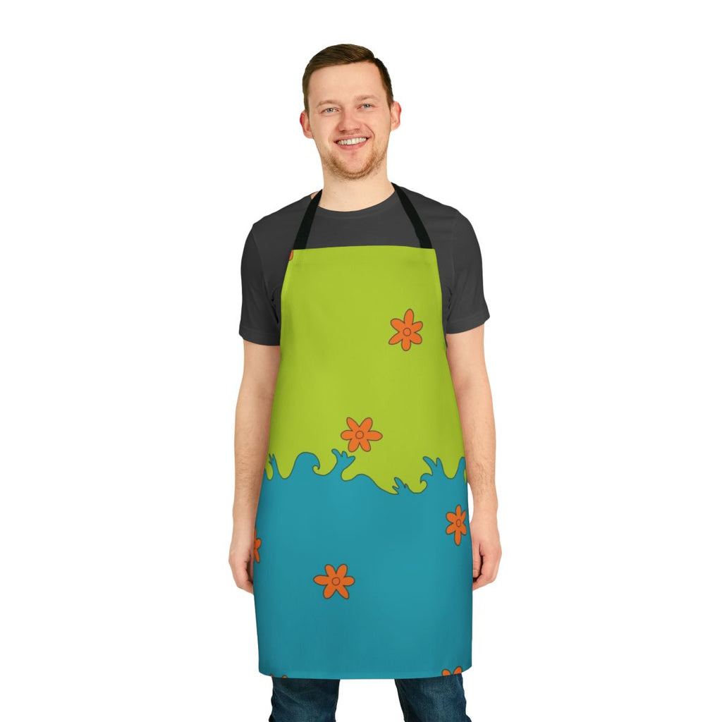 Retro cartoon mystery pattern apron with Scooby Doo inspired design