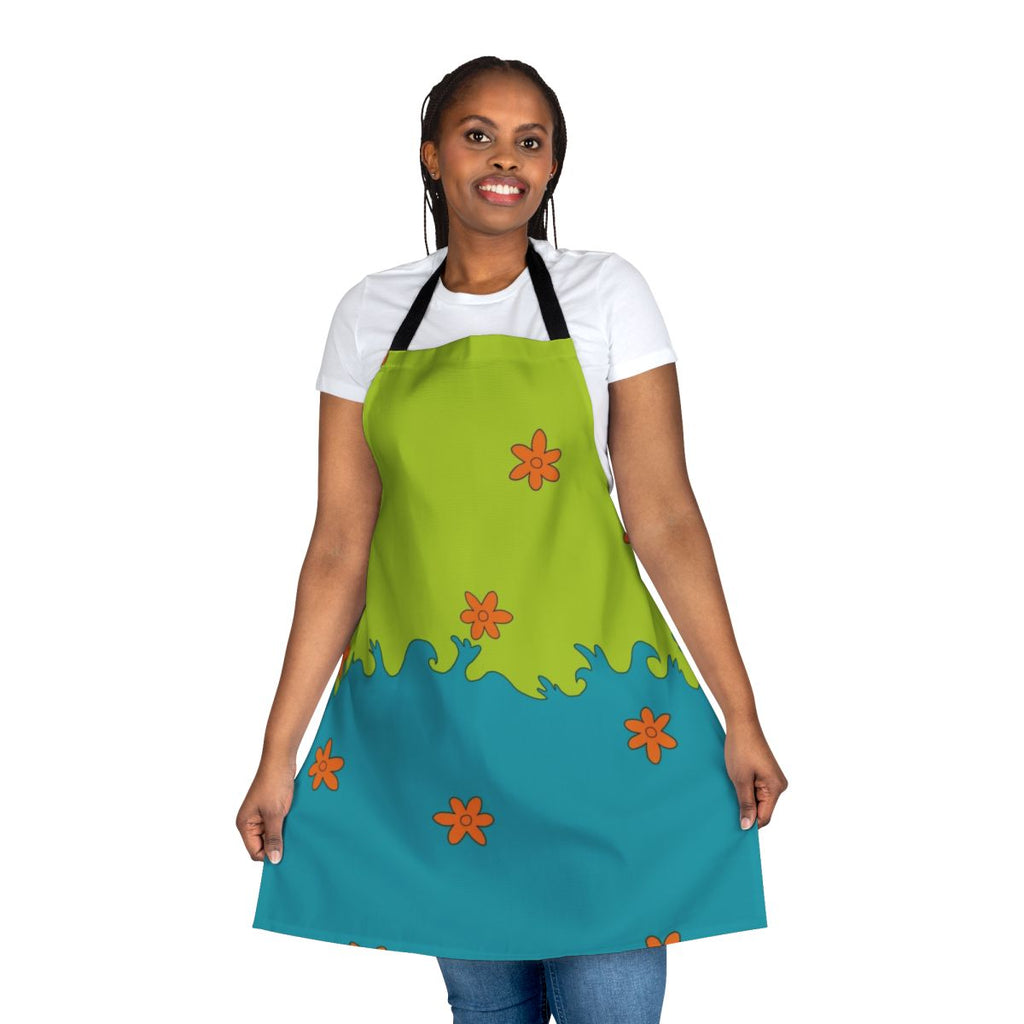 Retro cartoon mystery pattern apron with Scooby Doo inspired design