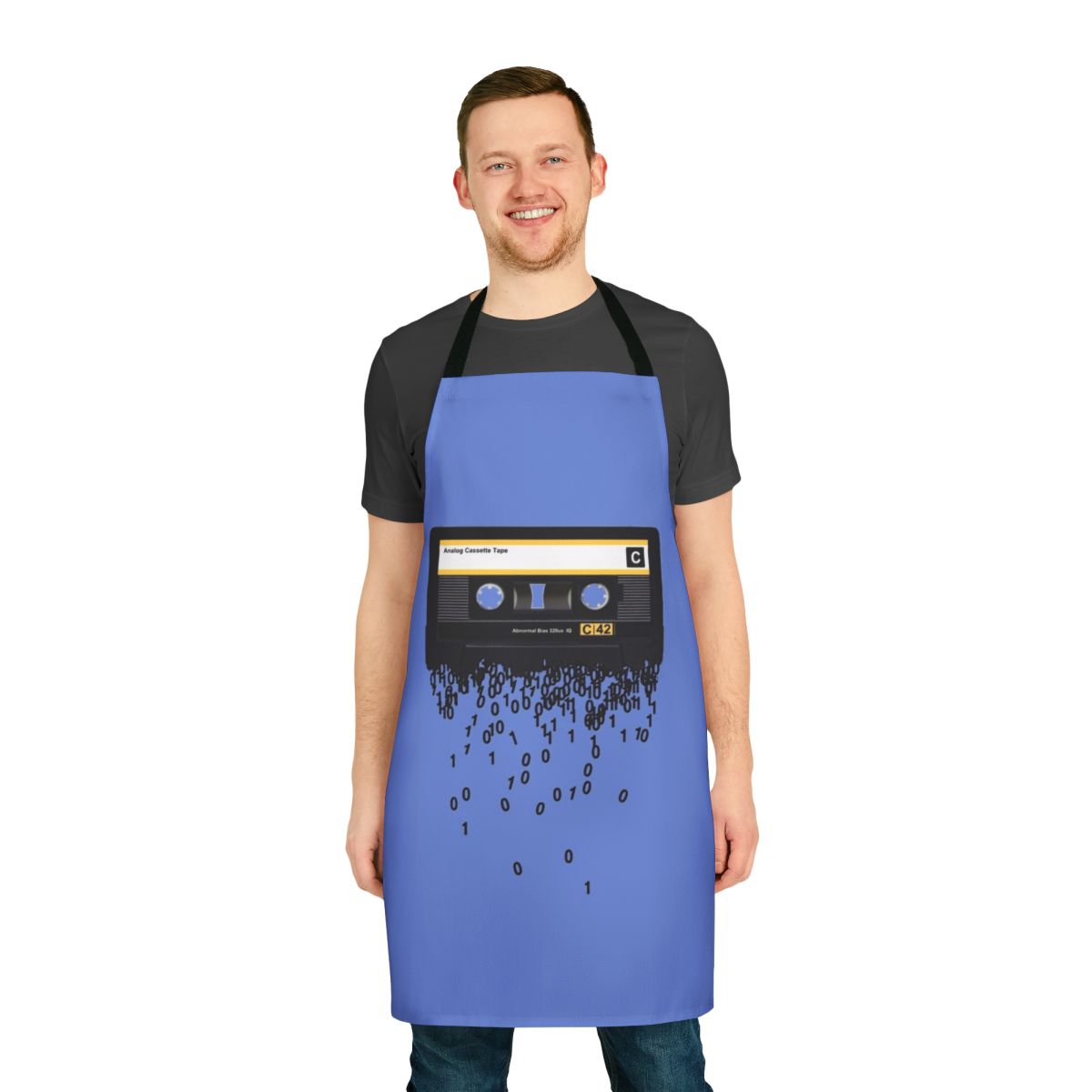 Retro cassette tape design printed on an apron, perfect for music enthusiasts and vintage fans.