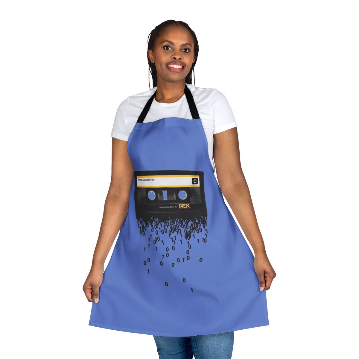 Retro cassette tape design printed on an apron, perfect for music enthusiasts and vintage fans.