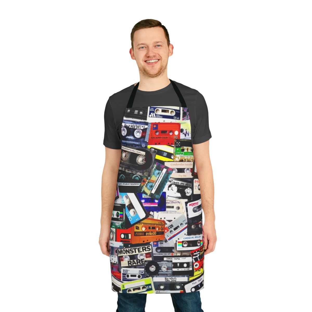 Retro cassette tape design on a high-quality apron
