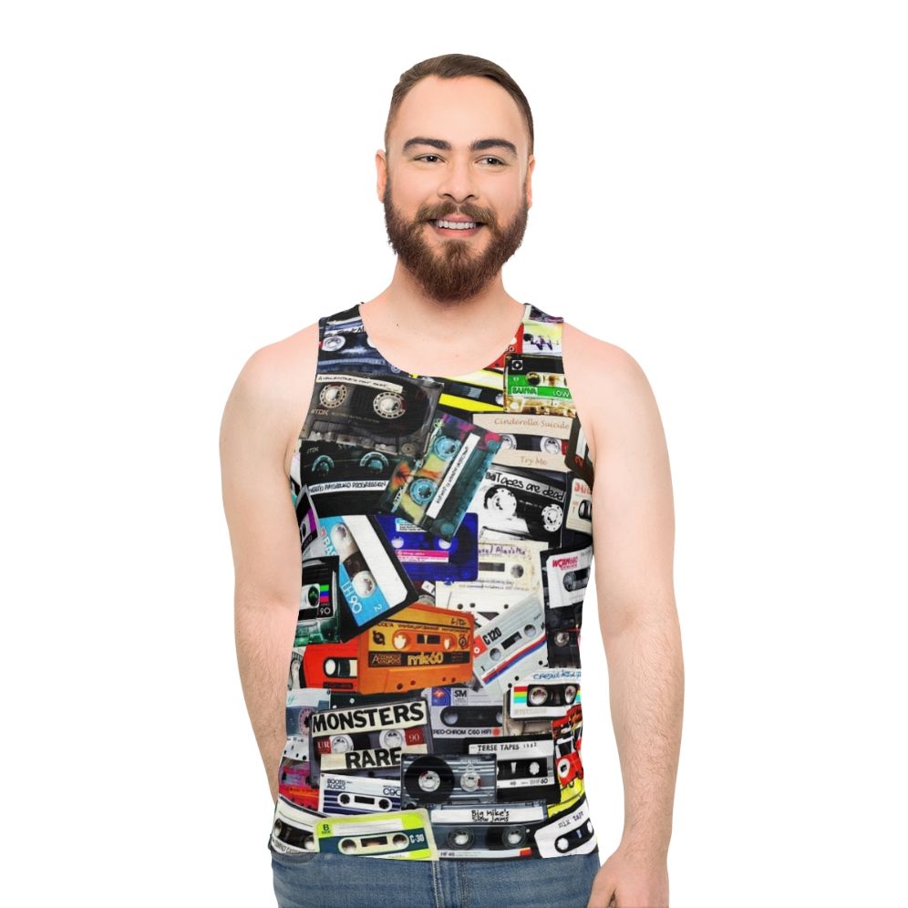 Unisex tank top featuring a retro cassette tape design