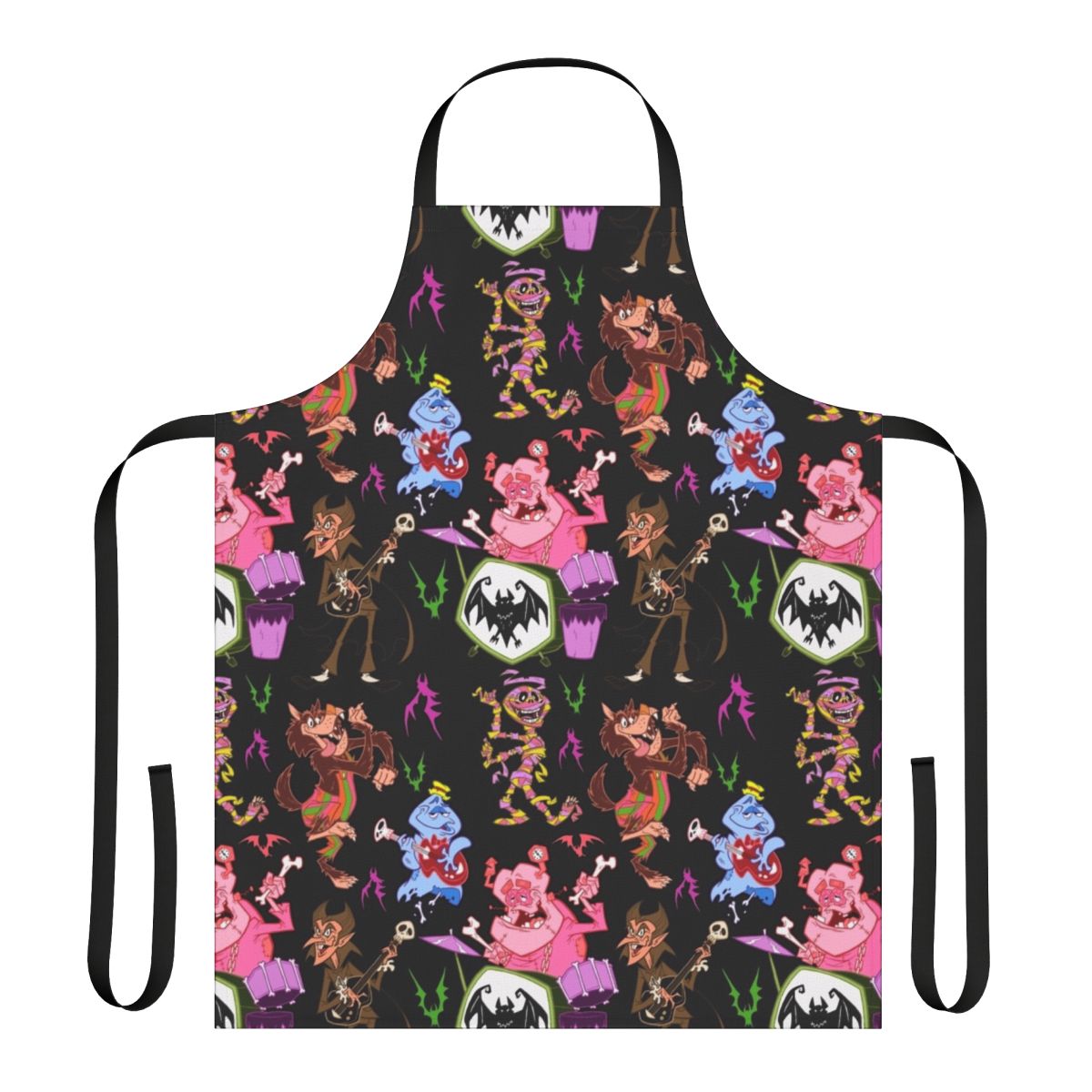 Retro cereal characters printed on a kitchen apron