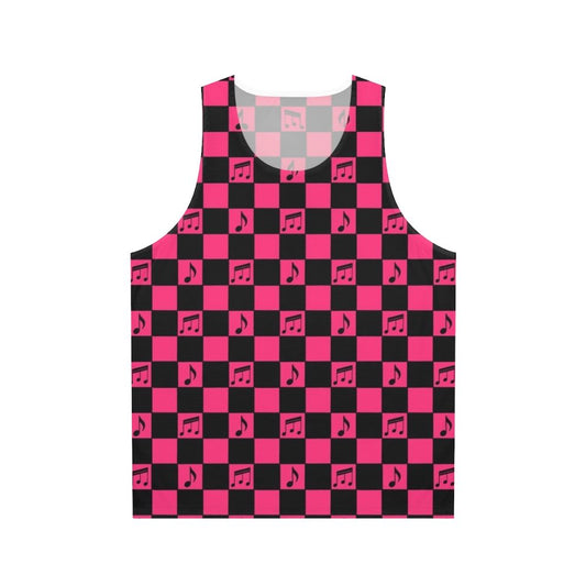 Retro checkerboard pattern unisex tank top with music notes