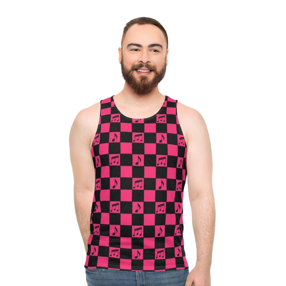 Retro checkerboard pattern unisex tank top with music notes