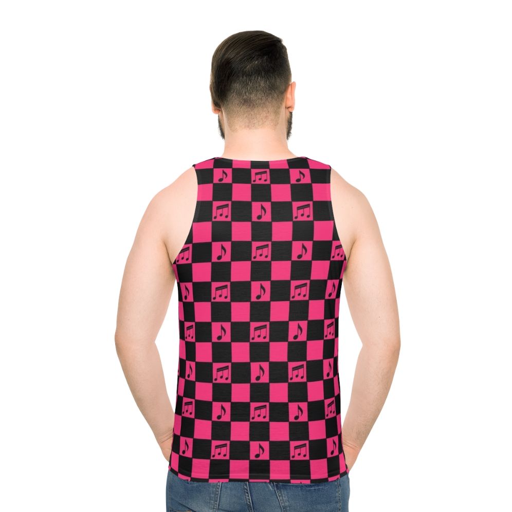 Retro checkerboard pattern unisex tank top with music notes