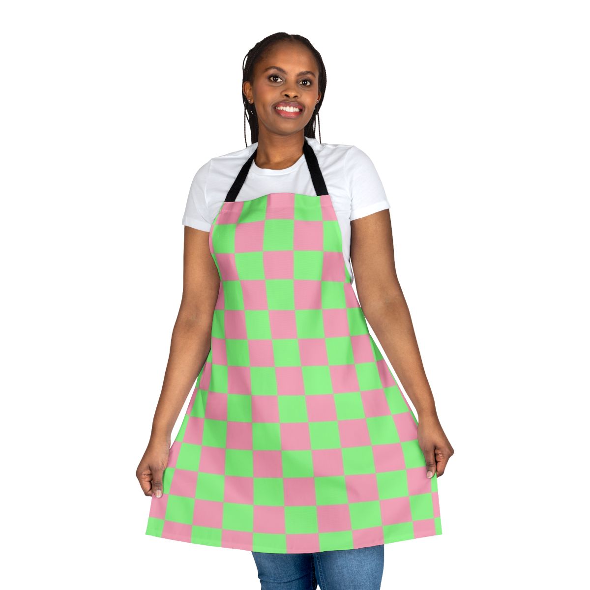 Retro checkered apron in pink and green y2k pattern