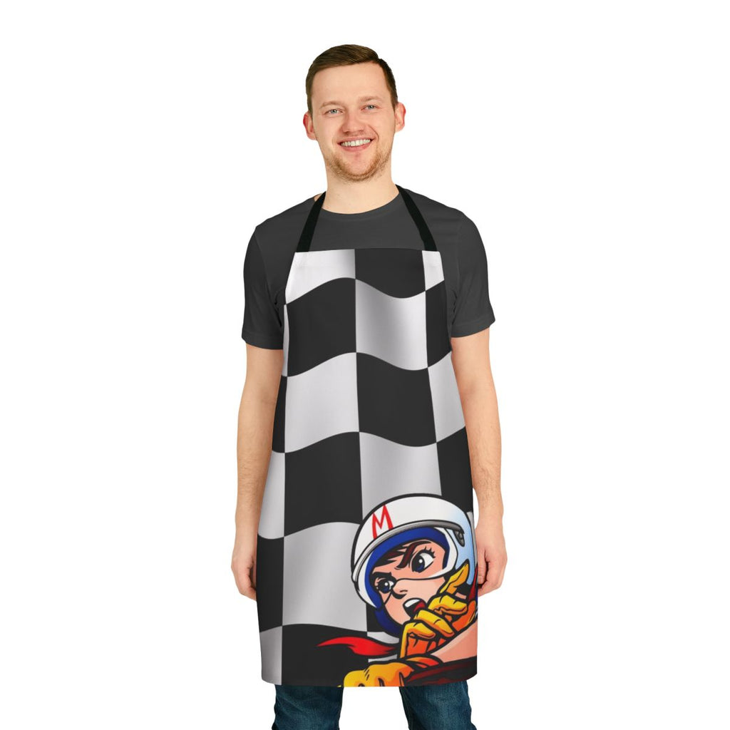 Retro checkered flag apron inspired by the anime classic Speed Racer