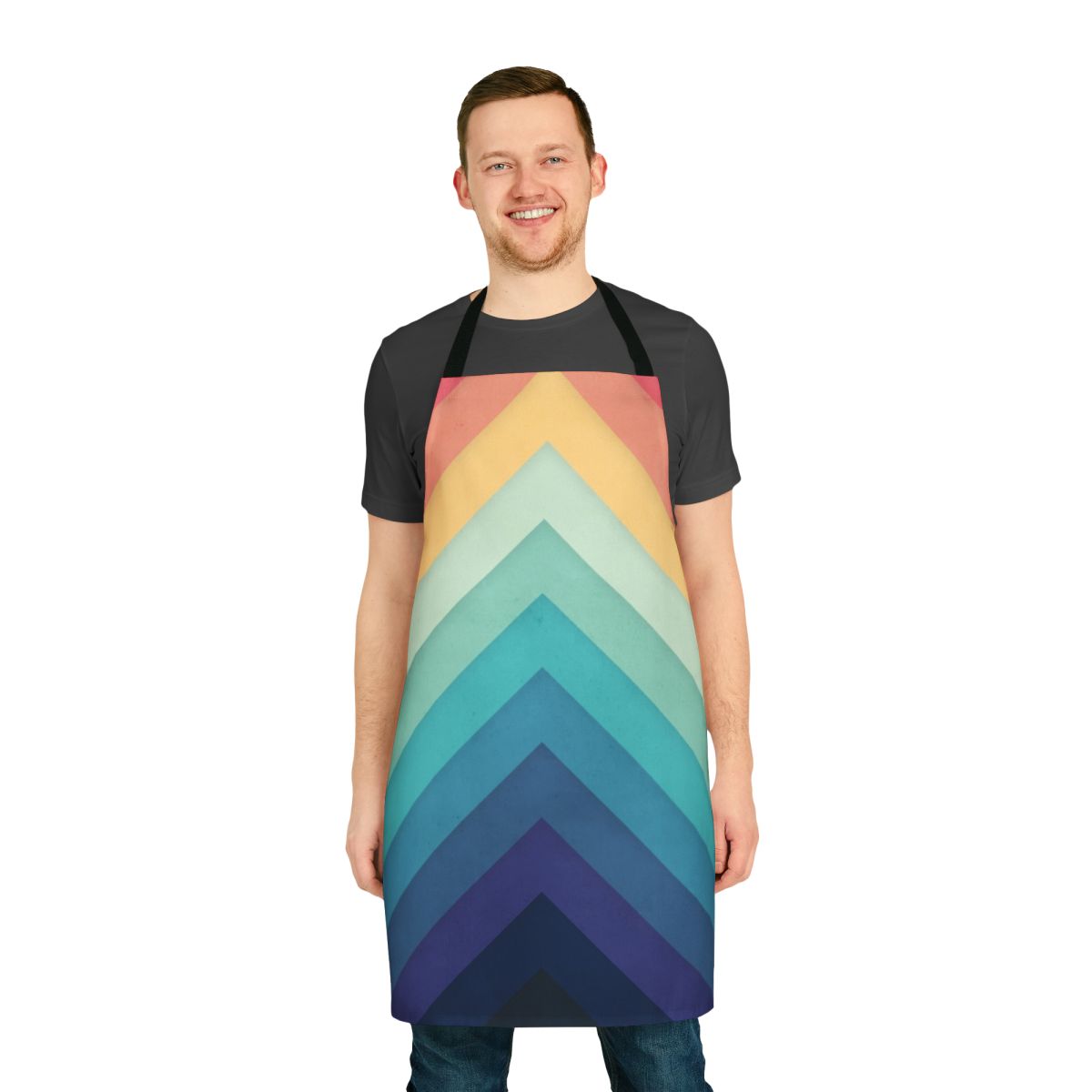 Vibrant retro-style chevron pattern printed on a high-quality apron