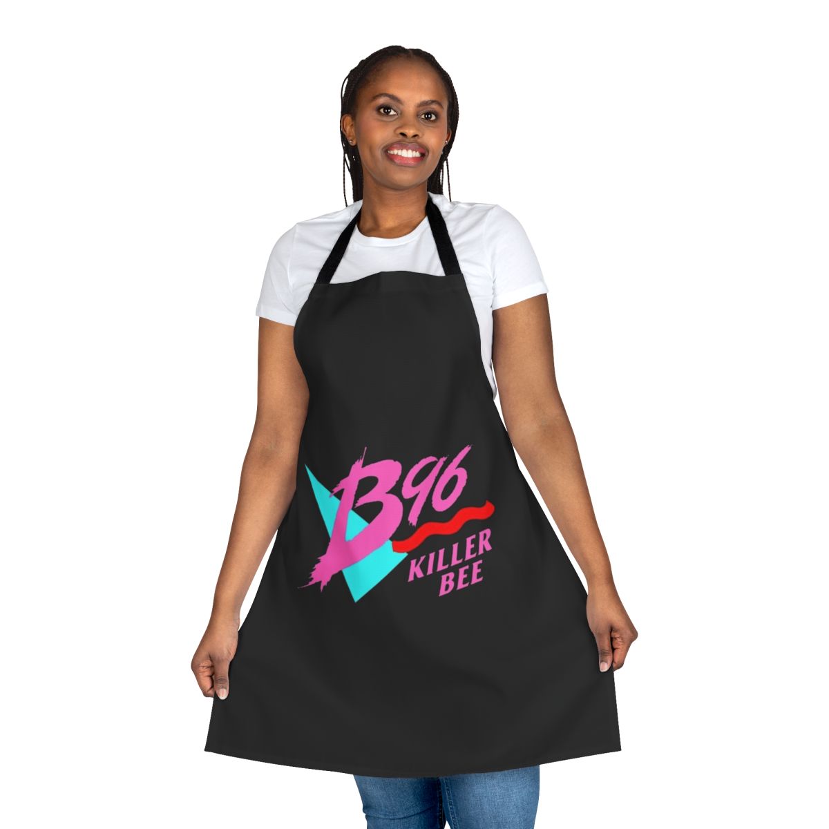 Retro-style apron featuring the iconic Chicago B96 Killer Bee logo and design