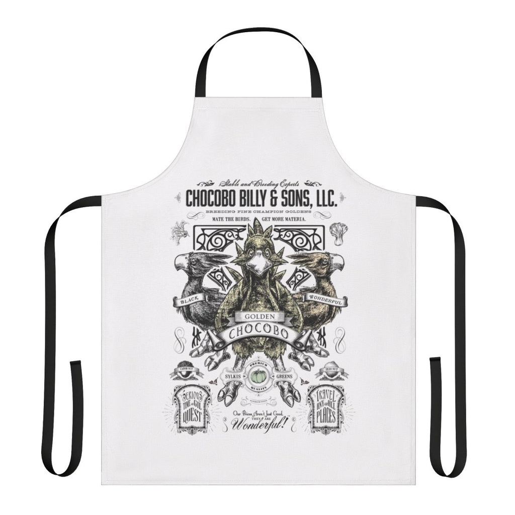 Handmade apron featuring a vintage chocobo design, perfect for Final Fantasy fans and kitchen enthusiasts.