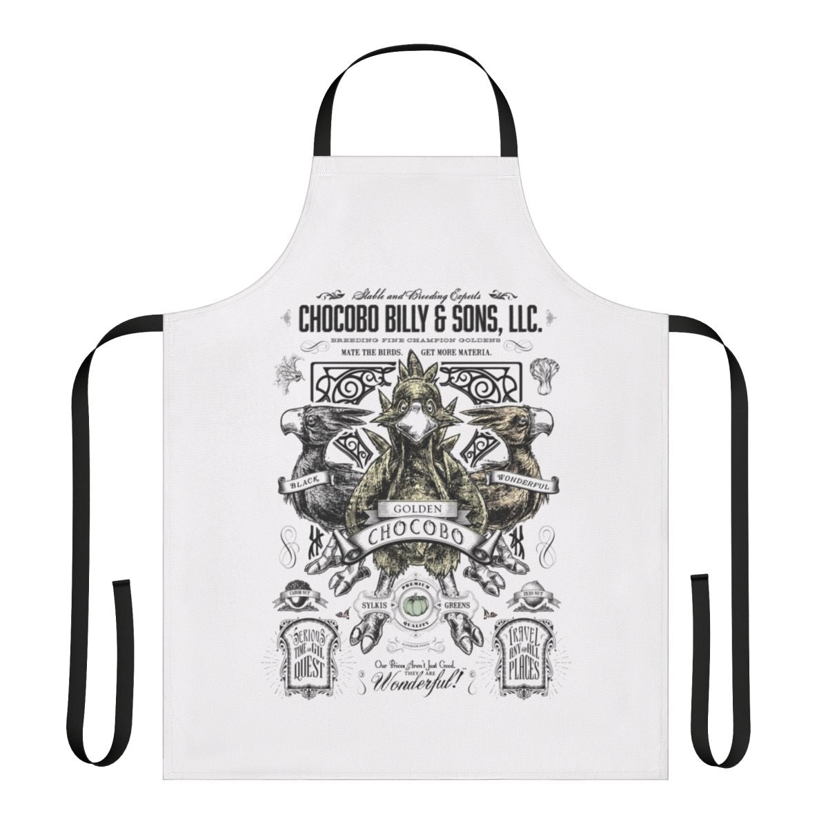 Handmade apron featuring a vintage chocobo design, perfect for Final Fantasy fans and kitchen enthusiasts.