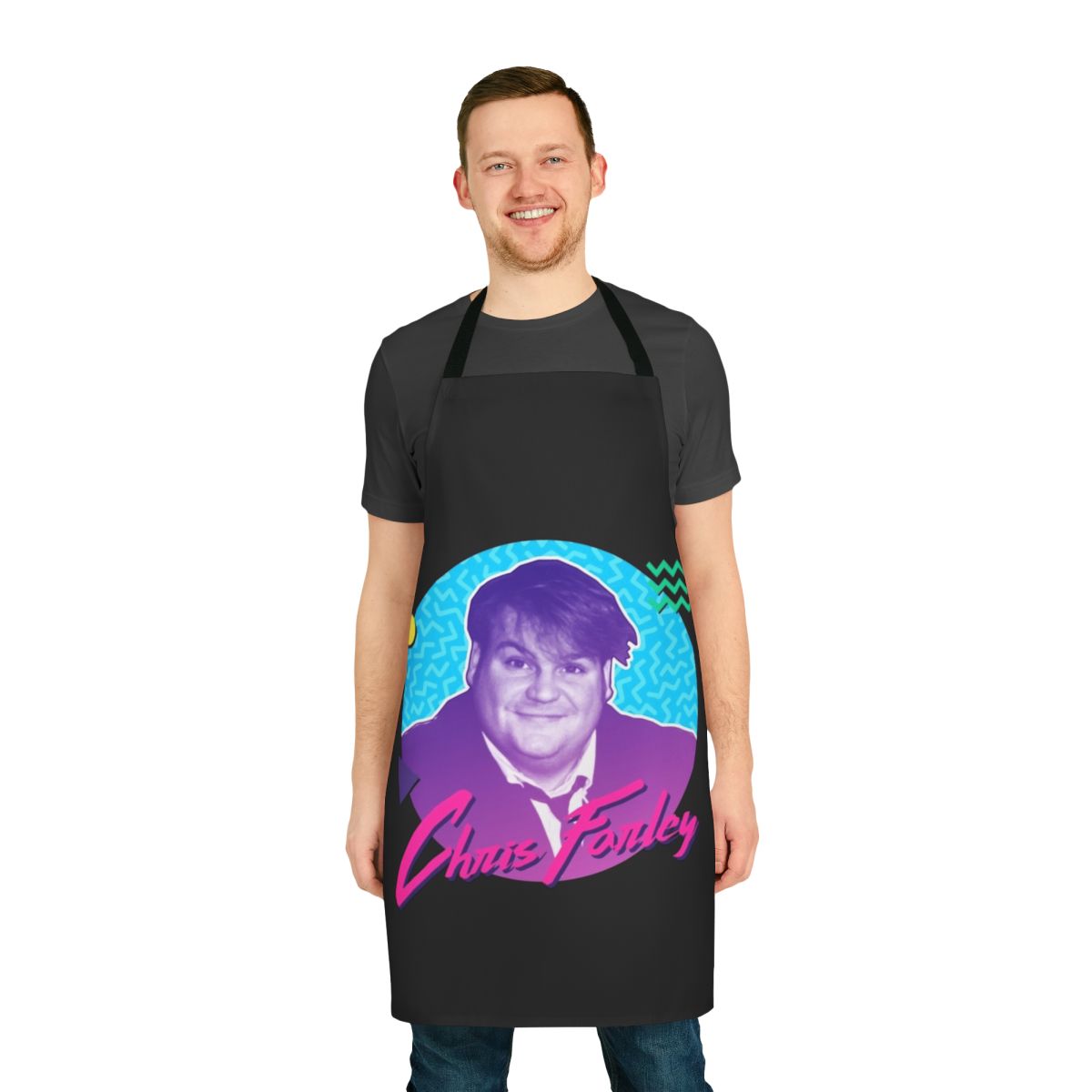 Chris Farley graphic apron with 90s nostalgic design