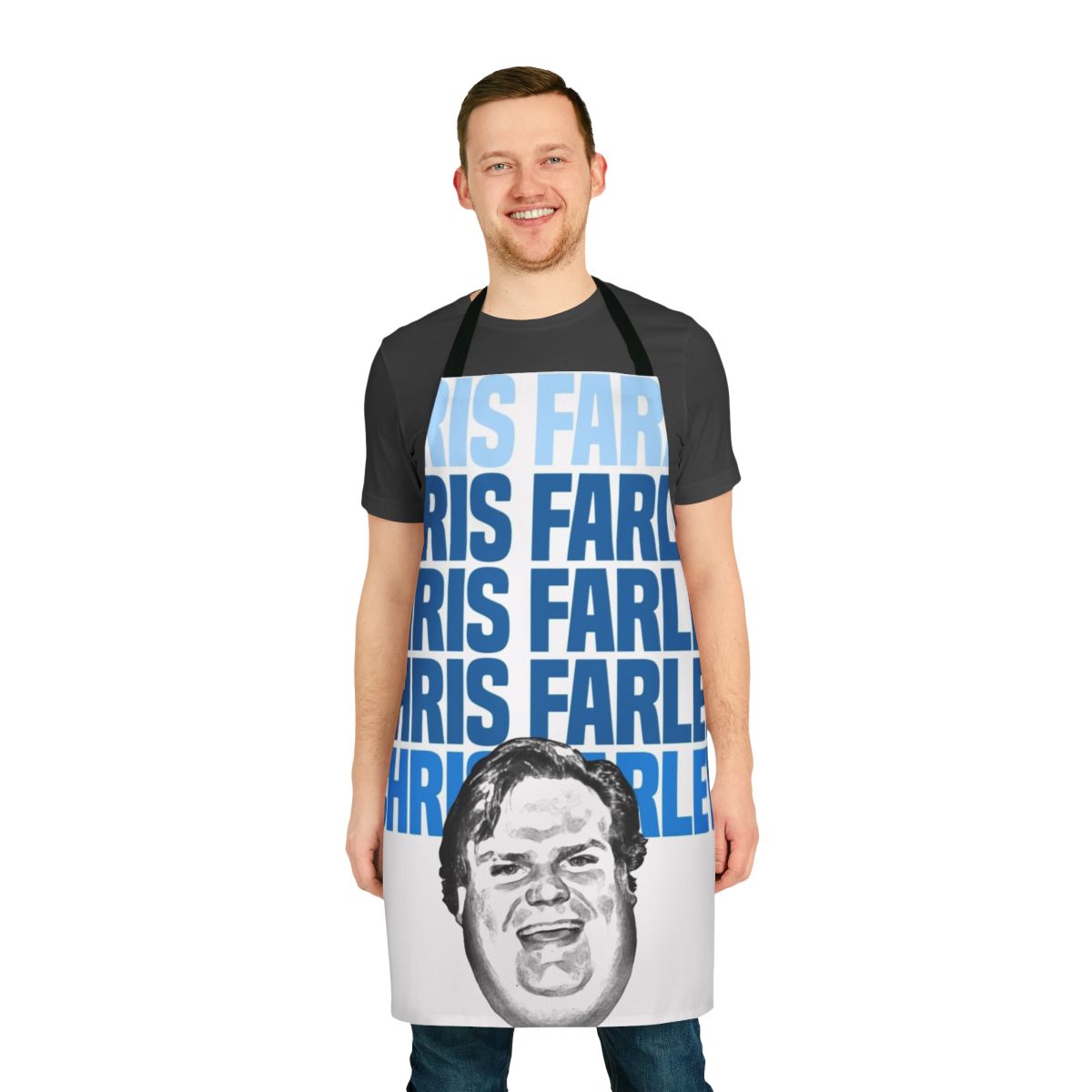 Retro Chris Farley graphic apron with a nostalgic 90s style sketch design