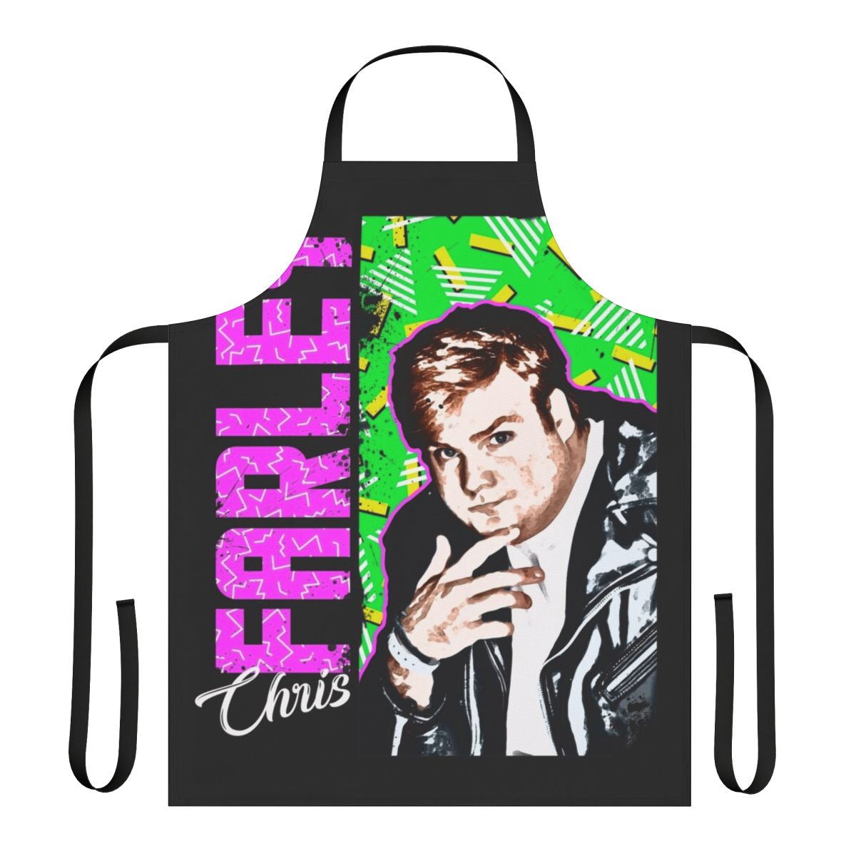 Retro Chris Farley graphic apron featuring iconic 90s style design