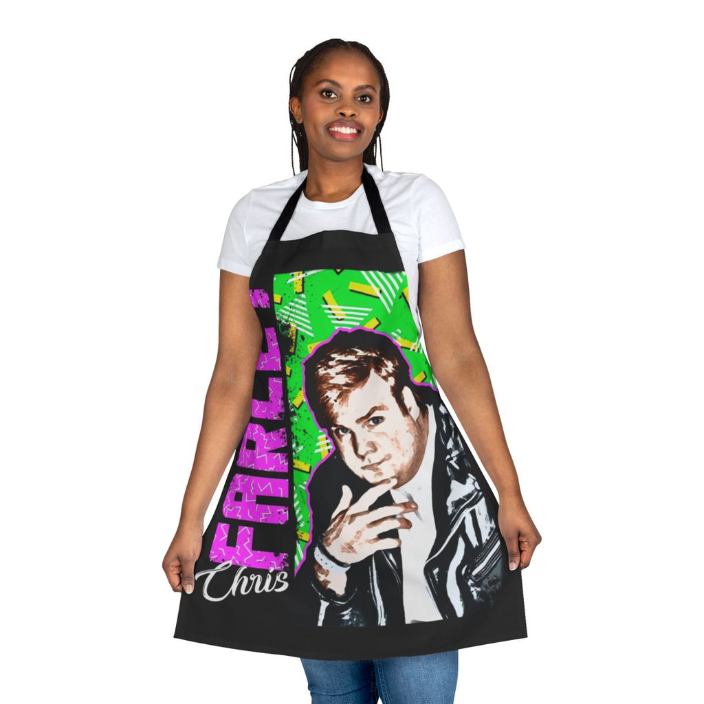 Retro Chris Farley graphic apron featuring iconic 90s style design