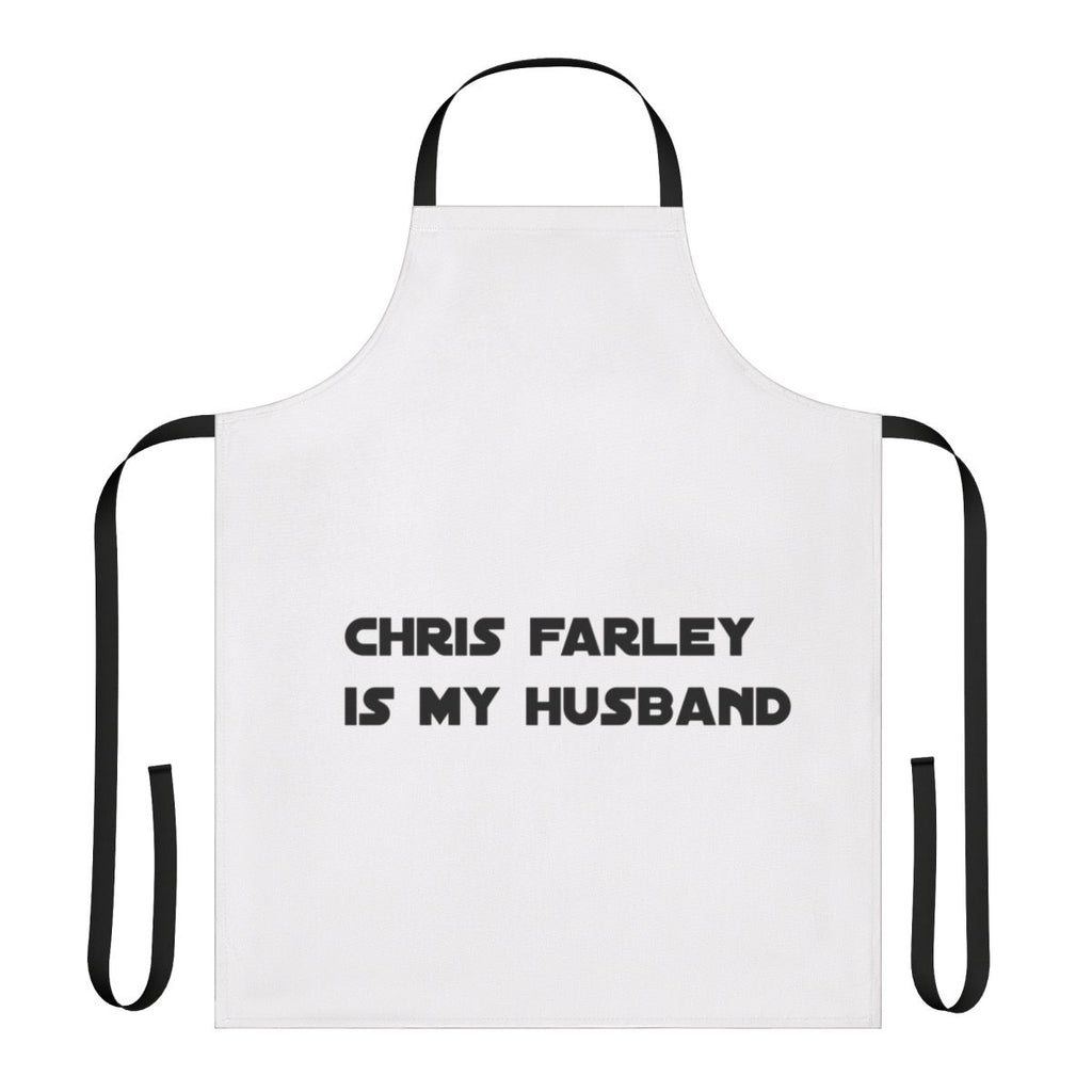 Cooking apron featuring a vintage-style design with the text "Chris Farley Is My Husband"