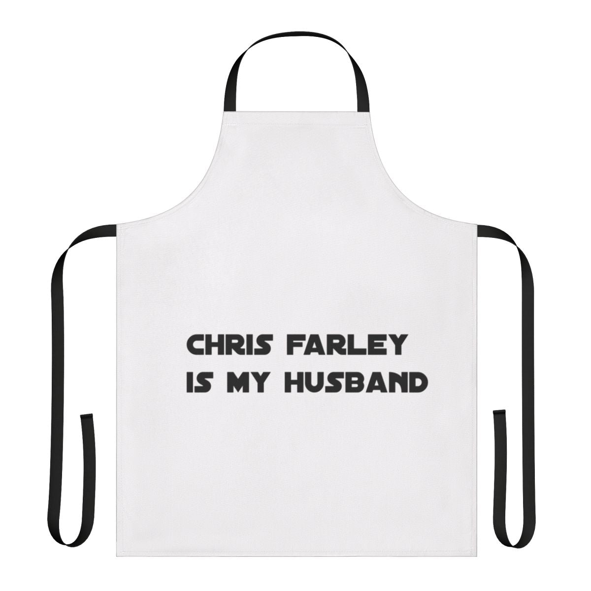 Cooking apron featuring a vintage-style design with the text "Chris Farley Is My Husband"