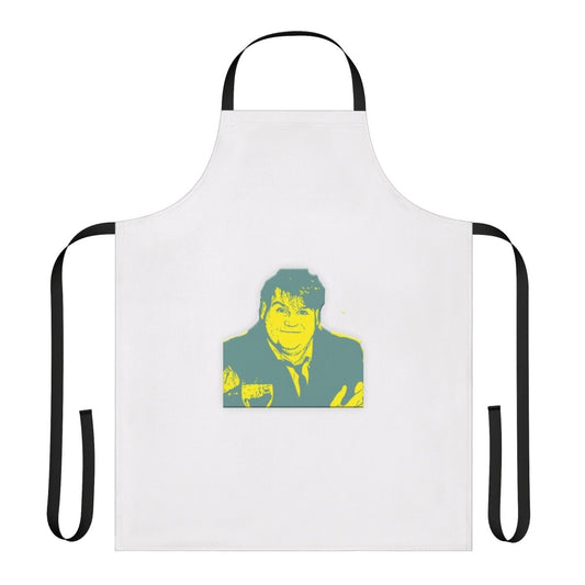 Retro-inspired apron featuring Chris Farley's iconic "Motivational Speaker" character from SNL