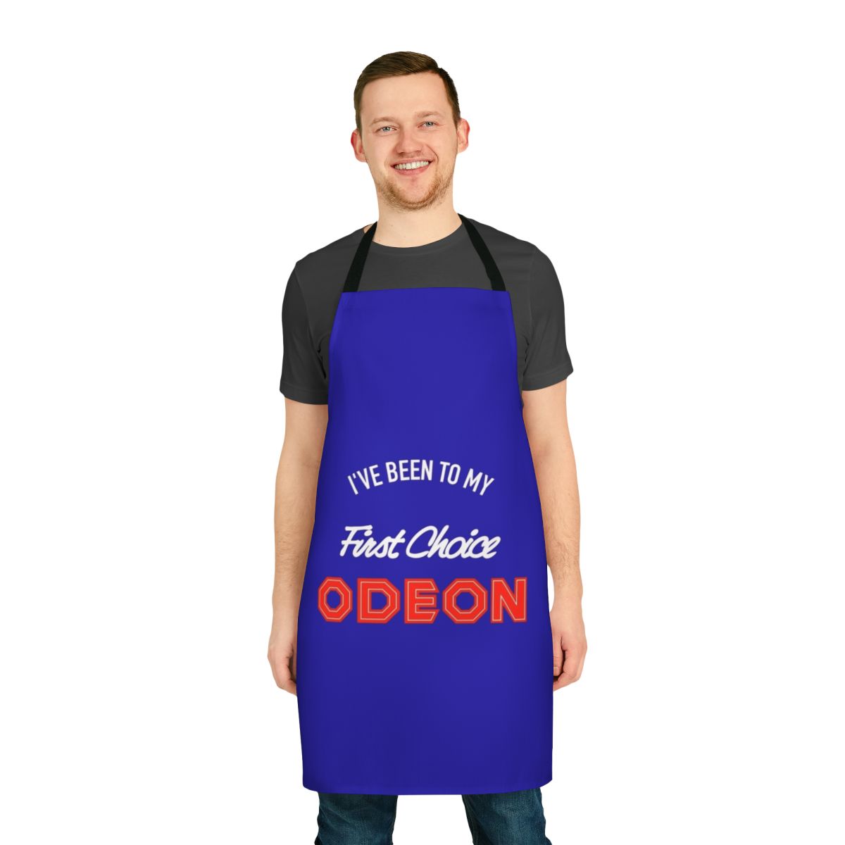 Vintage-style apron featuring the iconic Odeon cinema logo from the 1980s and 1990s