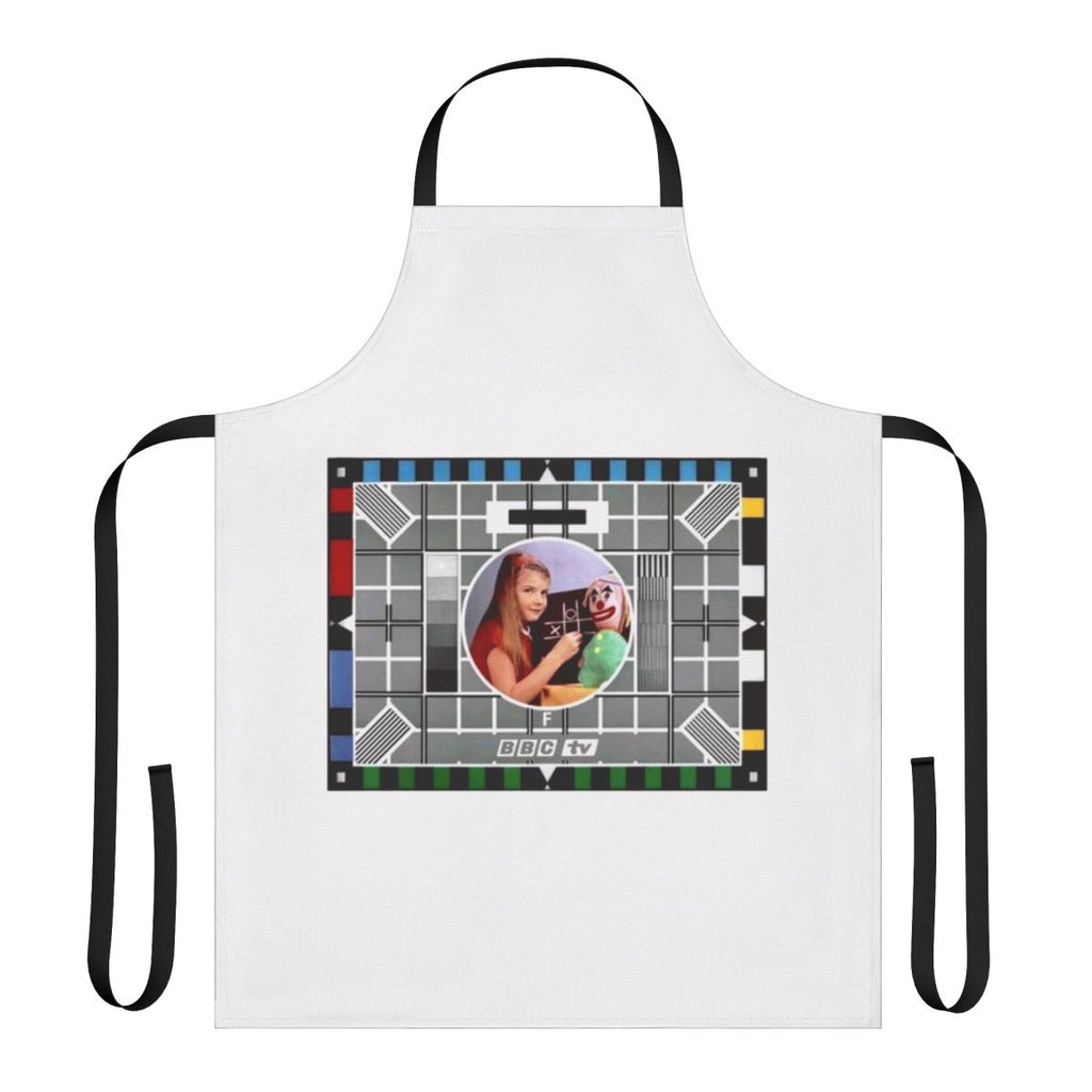 Retro classic test card design apron with 1970s television chalkboard graphics