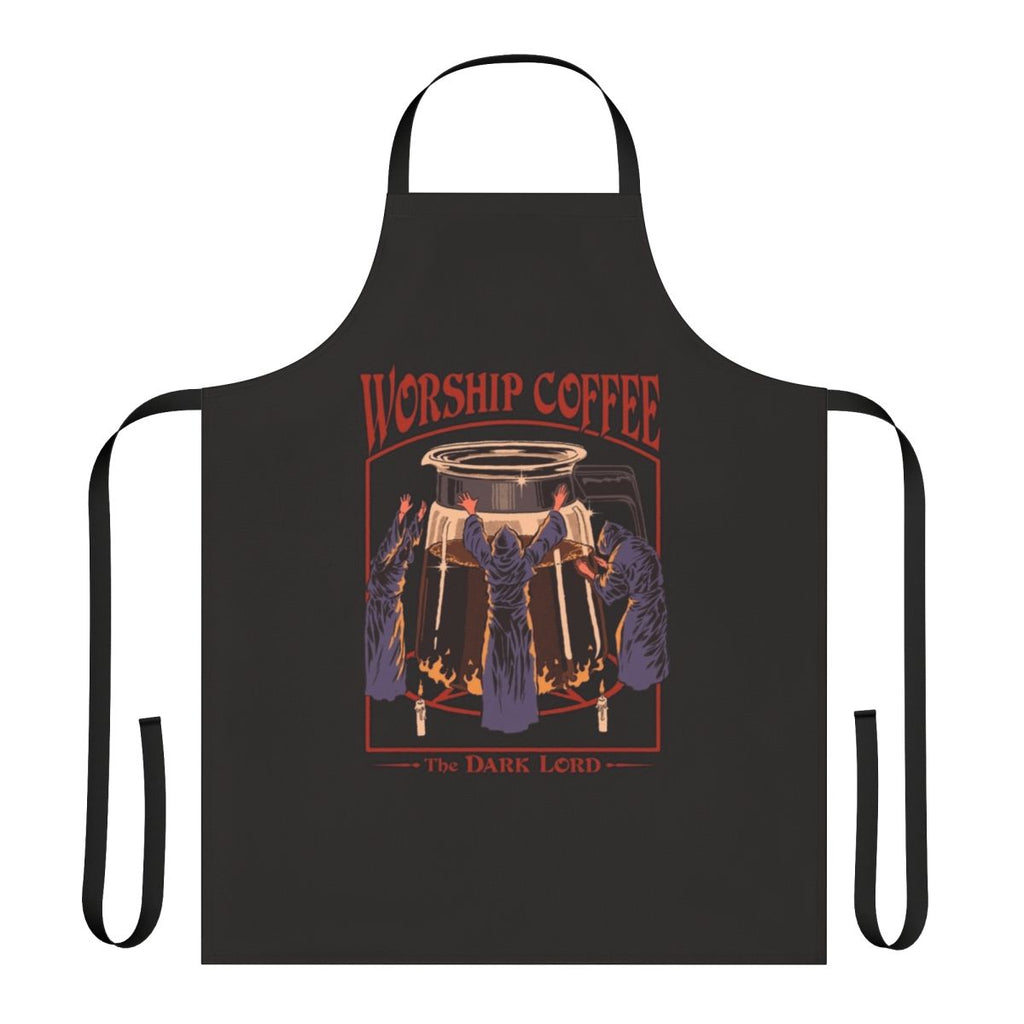 Vintage-inspired apron featuring a coffee-themed occult horror design