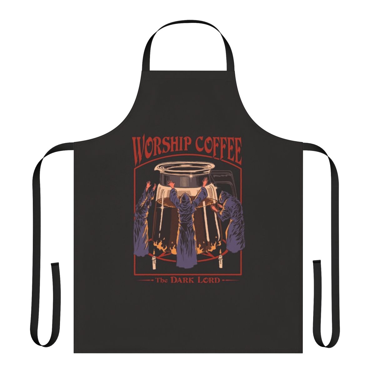 Vintage-inspired apron featuring a coffee-themed occult horror design