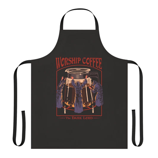 Vintage-inspired apron featuring a coffee-themed occult horror design