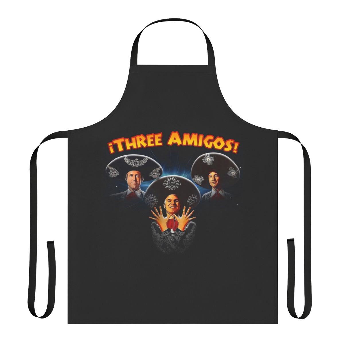'Three Amigos' inspired queen apron with parody imagery and retro 80s style