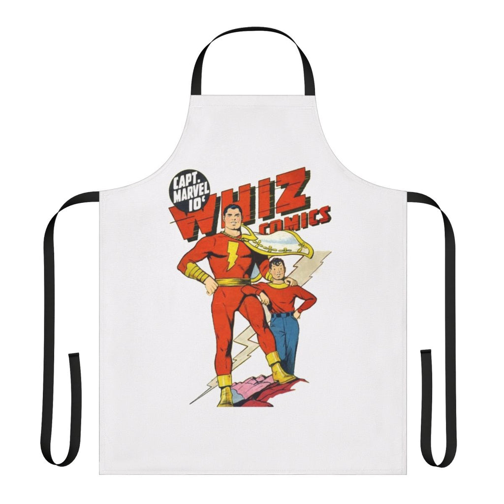 Retro comic apron featuring a vintage golden age superhero design